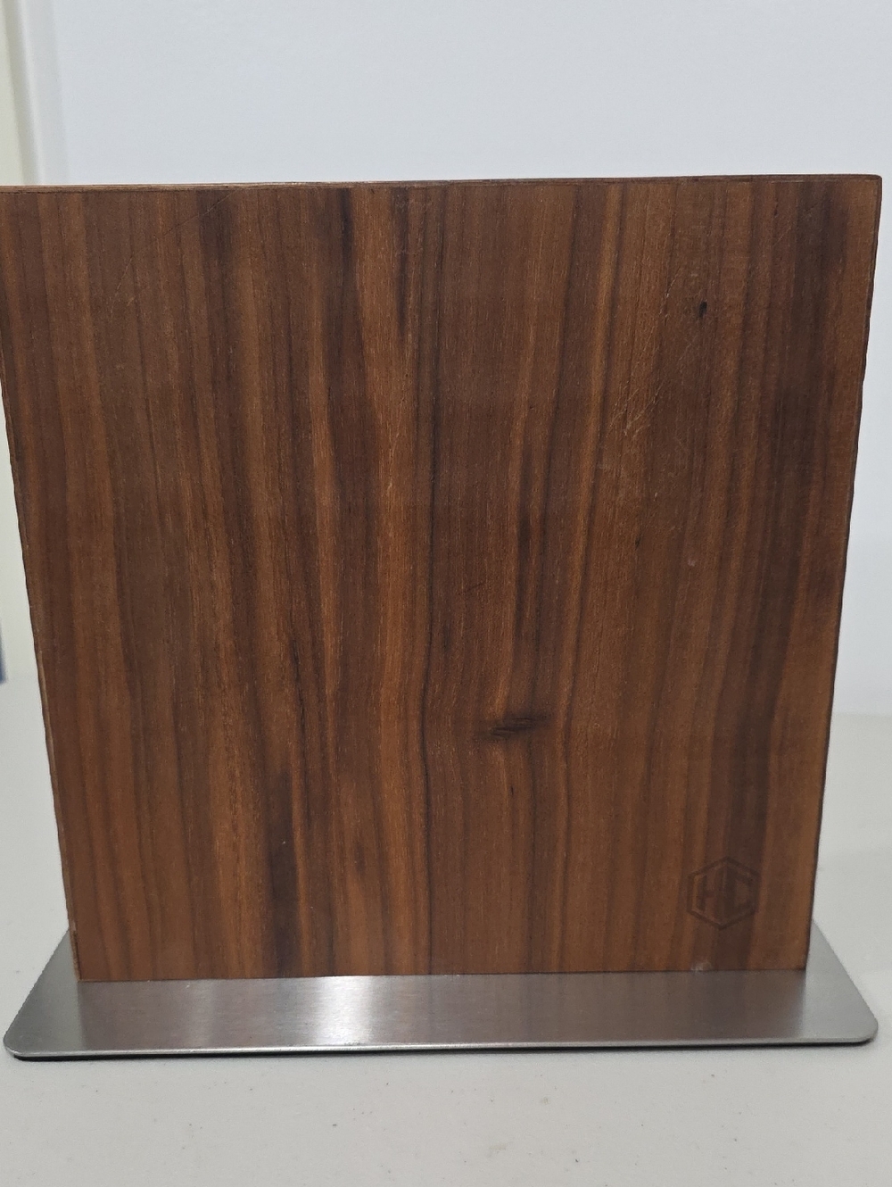 Wood-Grain Knife Block with Padded  Stainless Steel Base — Brown Walnut